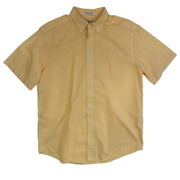 L.L. Bean Other - LL Bean Mens Short Sleeve Gingham Button Down Shirt Yellow White Traditional Fit